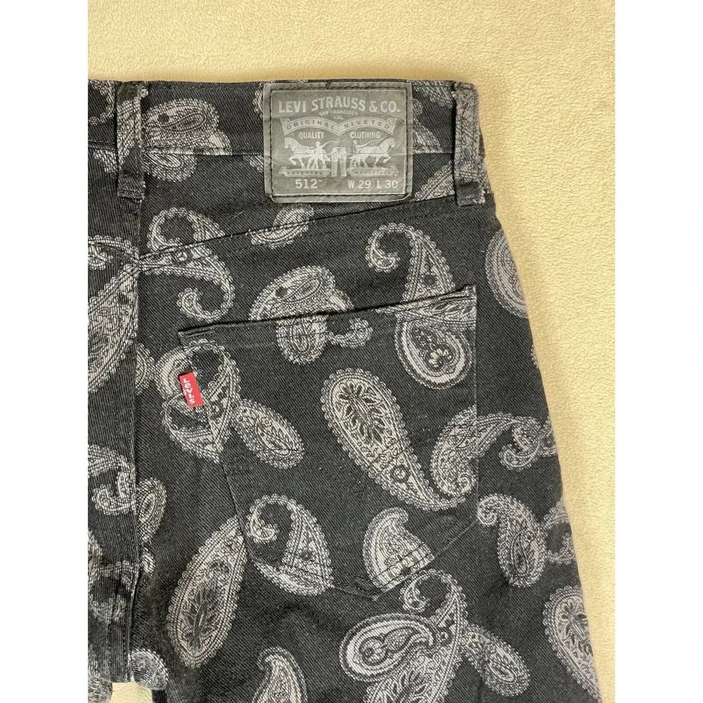 Levis Jeans Mens 29x30 Black 512 Paisley‎ Denim Casual Denim Tapered Adult